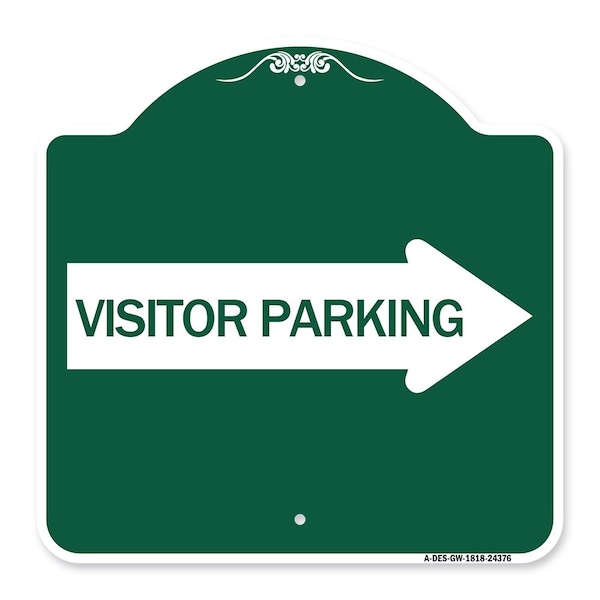 Visitor Parking W/ Right Arrow, Green & White Aluminum Architectural Sign, 18" x 18", GW-1818-24376